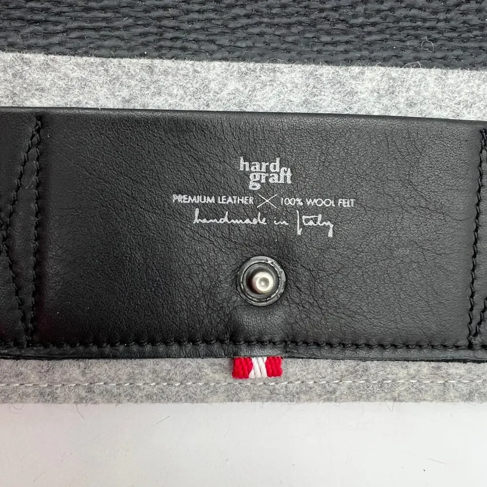 Hard Graft Card Fold Wallet Gray Leather Felt